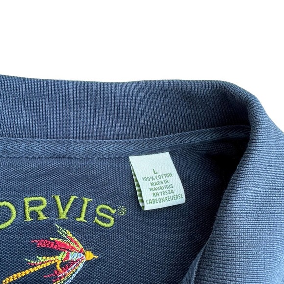 Orvis Polo Shirt Mens Short Sleeve Fishing Outdoors Stretch Collar Blue Large - Picture 4 of 12